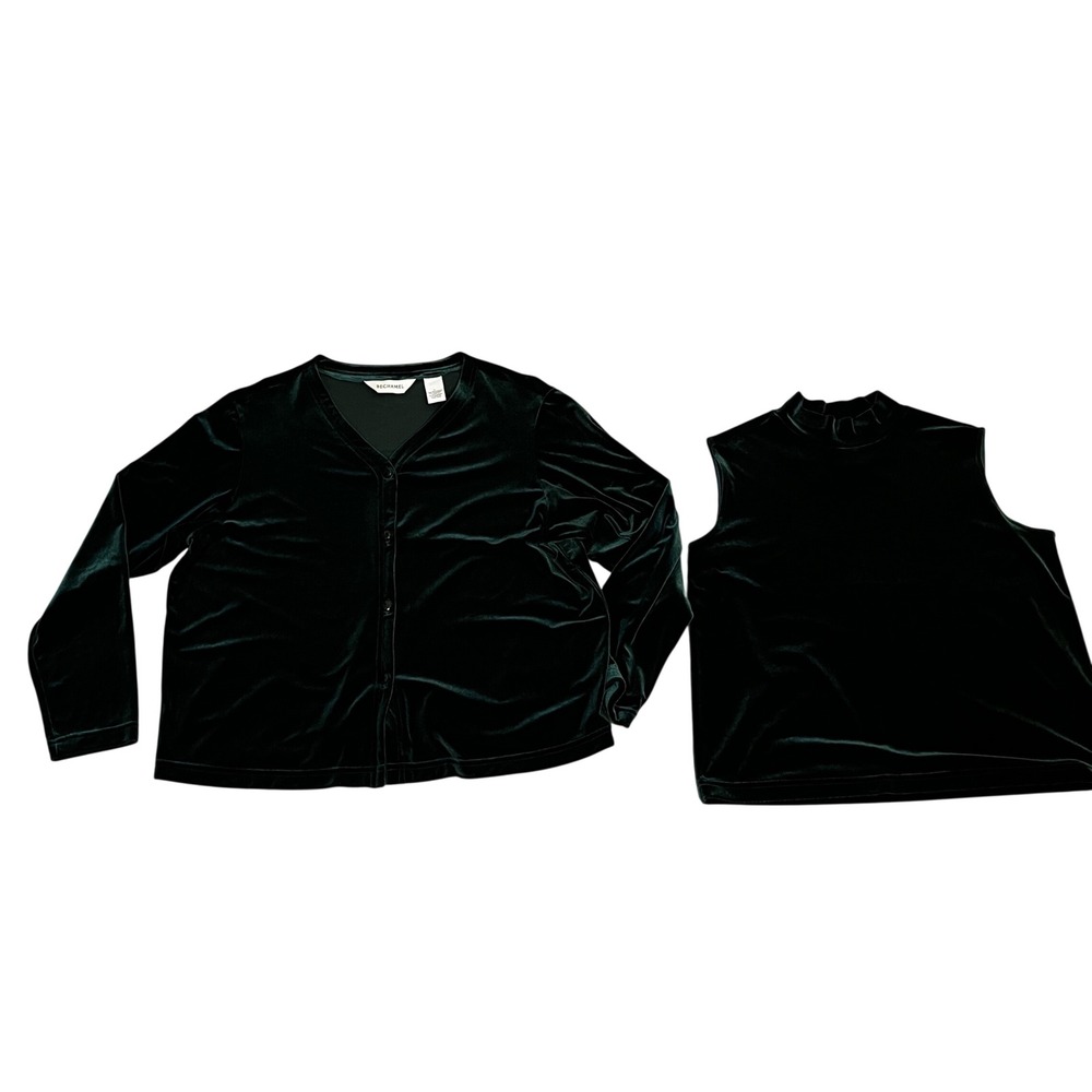 Bechamel Forest Green Velvet Cardigan and Shell Twin Set L Holiday Festive